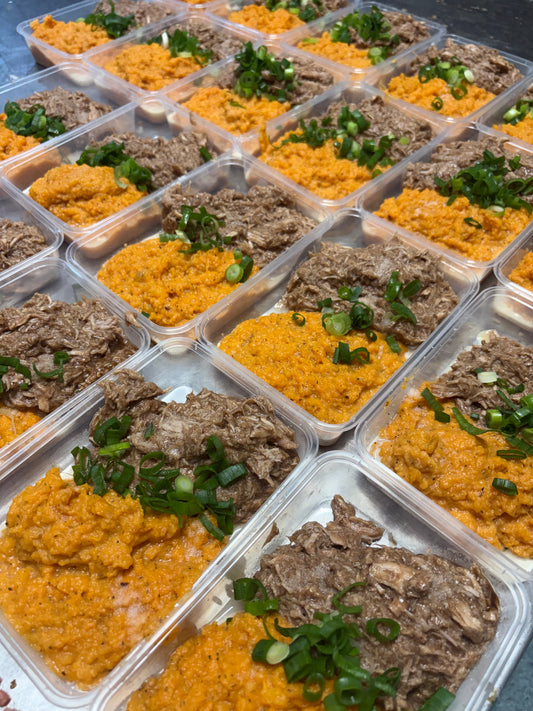BBQ Pulled Pork with Creamy Sweet Potato Mash