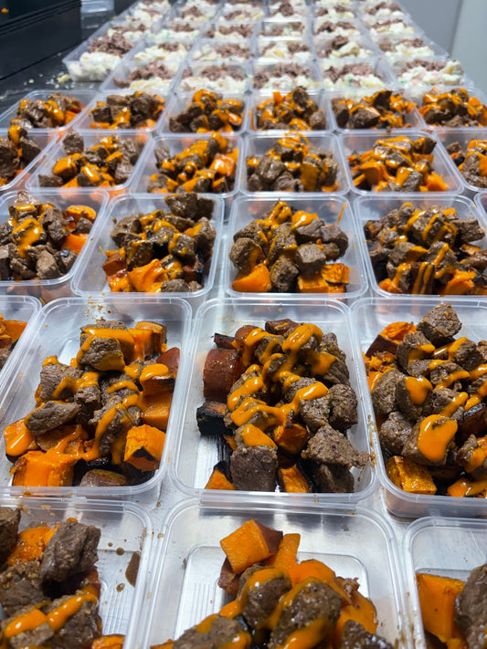 Garlic Steak Bites and Crispy Sweet Potato