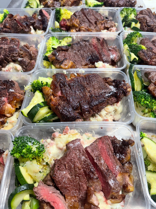 200g Porterhouse with Potato Salad and Steamed Greens